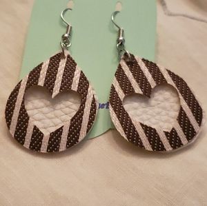 Faux Leather Black Stripe Teardrop Earrings